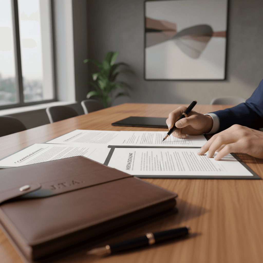 Hands reviewing foreclosure documents on a desk